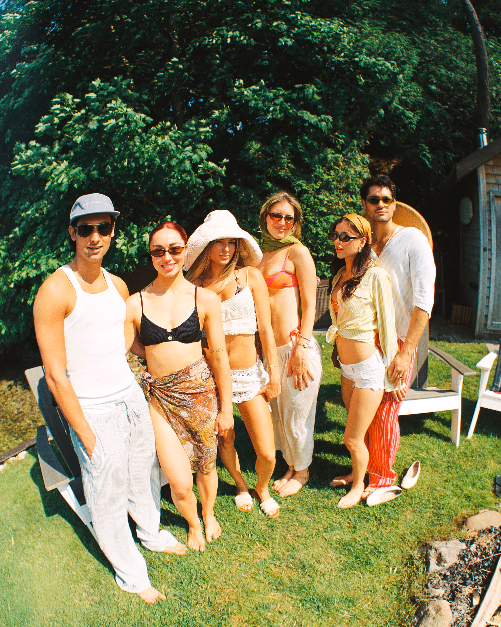 The whole crew on the lawn in the afternoon sun
