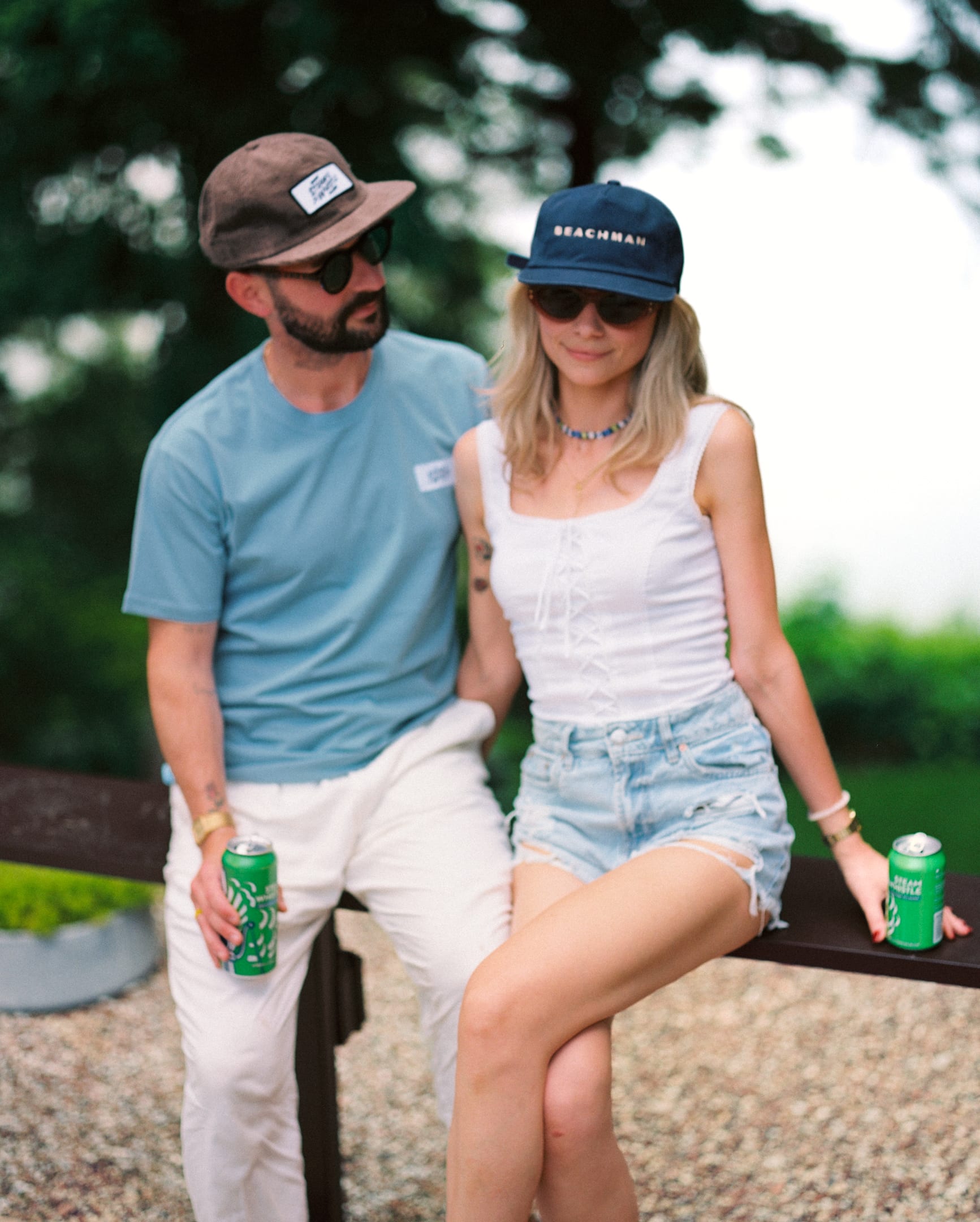 An easy candid moment between them — film frame
