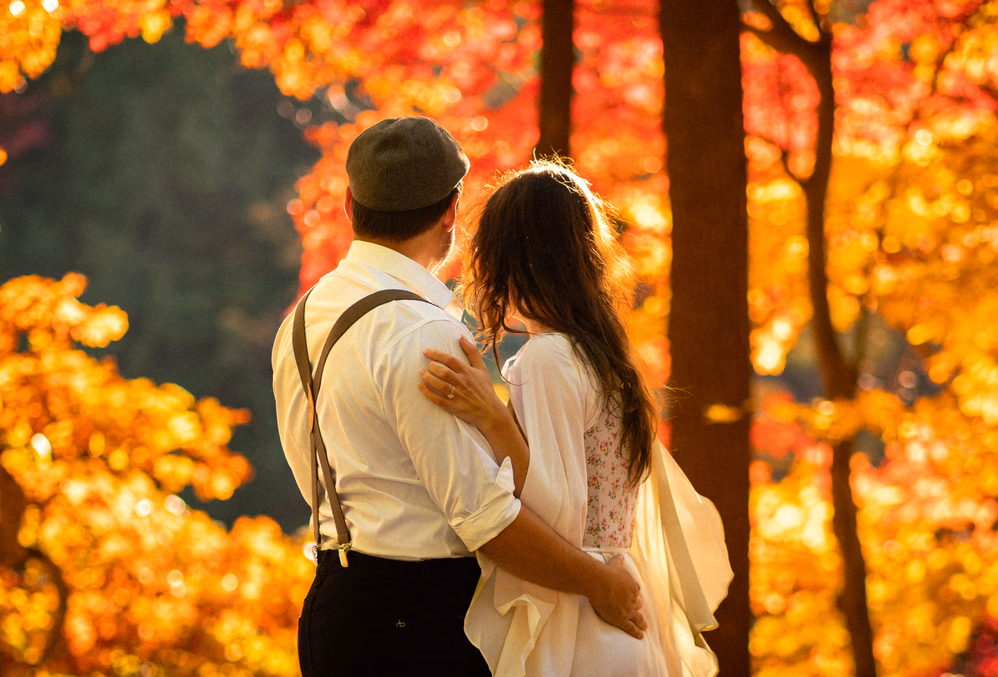 An embrace in the glowing orange canopy